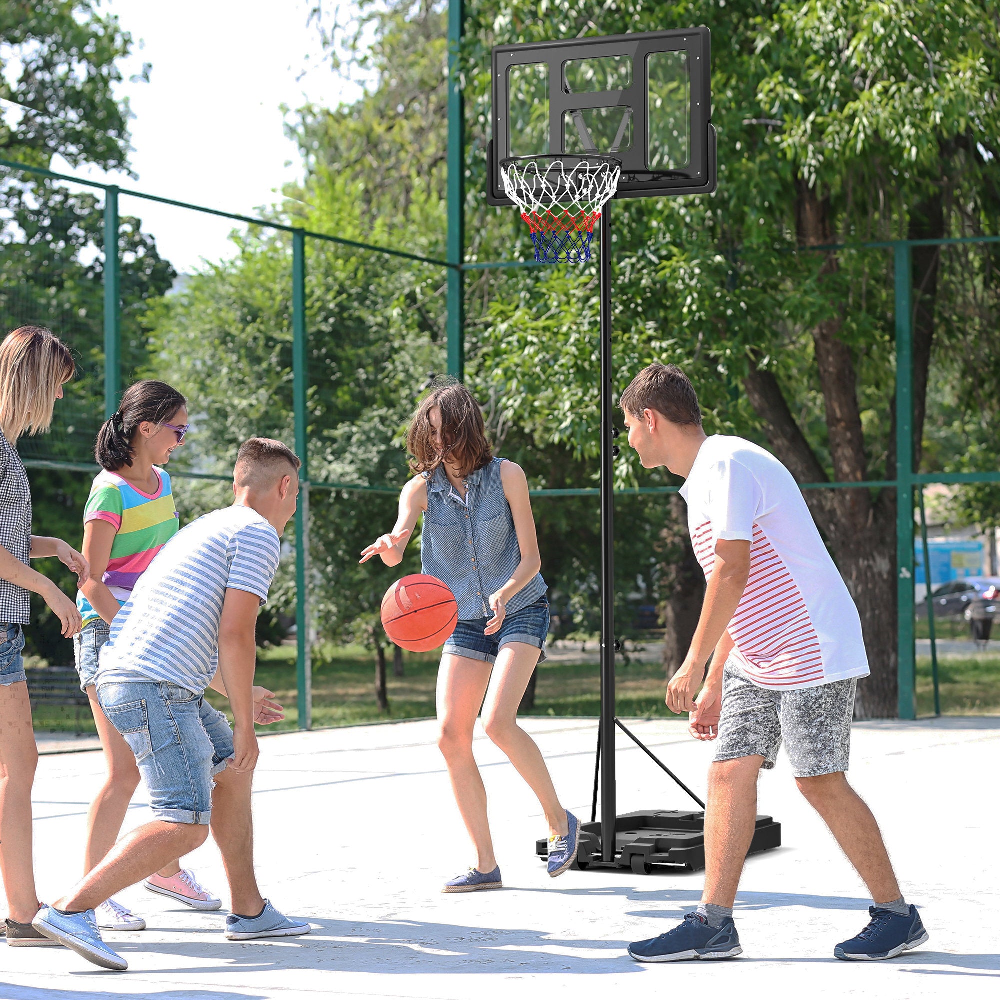 Soozier Basketball Hoop Outdoor, 7.5-10ft Portable Basketball Goal with Wheels and 43" Backboard, for Teenagers Youth Adults