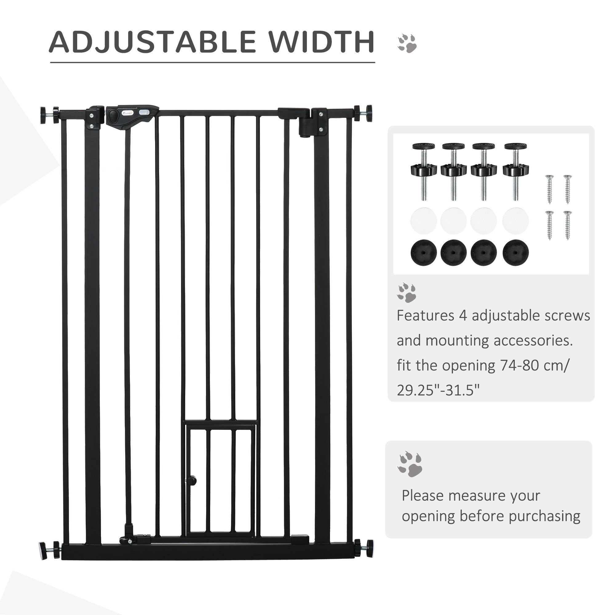 PawHut 41" Easy Open Indoor Dog Gates for Doorways, House, Stair - Black