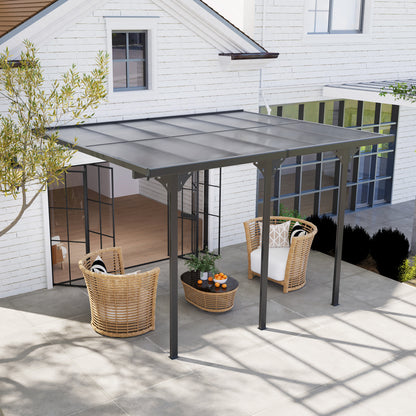 Outsunny 10' x 12' Outdoor Hardtop Pergola Gazebo with Polycarbonate Roof Adjustable Height, Aluminum Frame, UV Protection, Grey