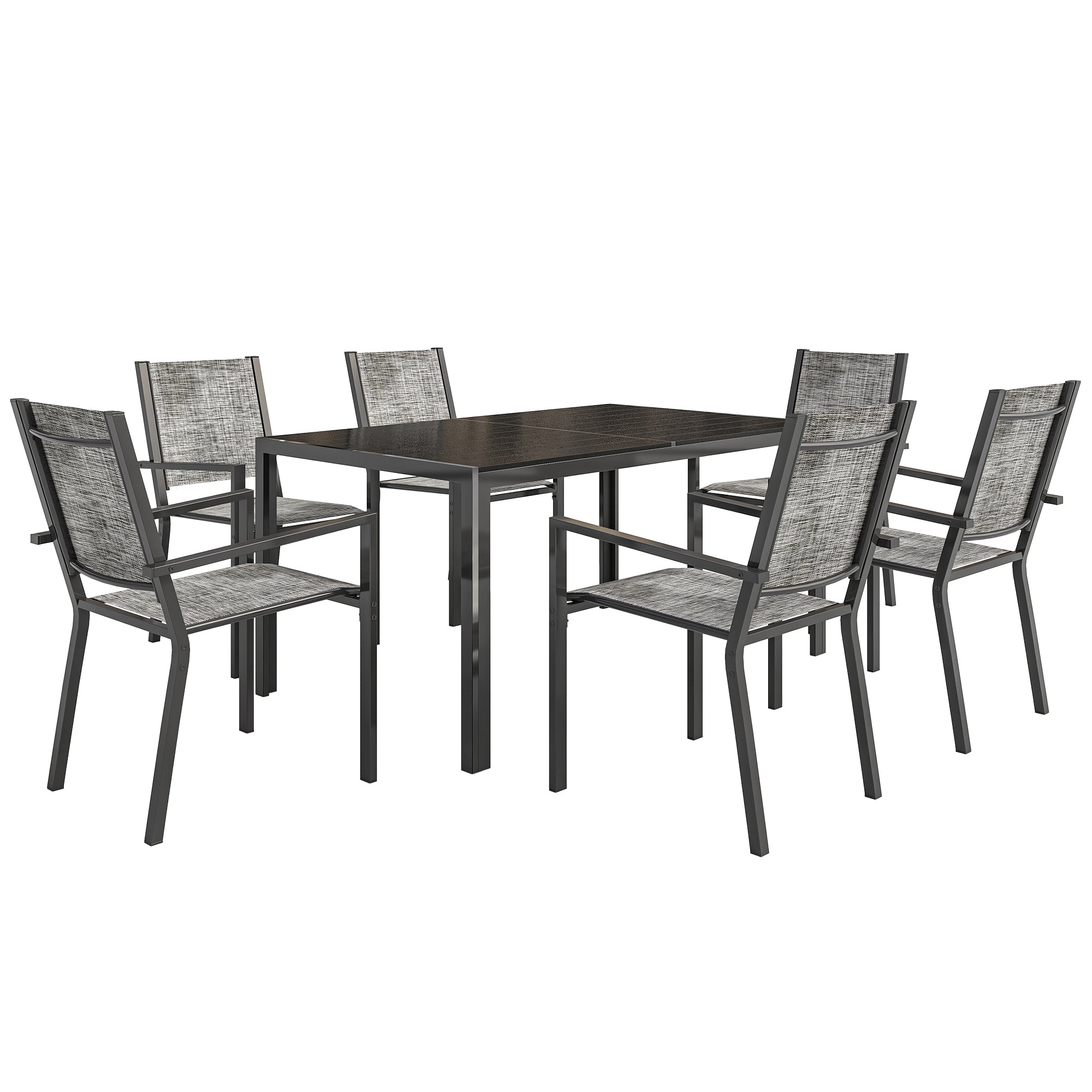 Outsunny 7 Piece Outdoor Dining Set with 6 Stackable Chairs, Rectangle Table, WPC Slatted Top, Rust-Resistant Steel Frame