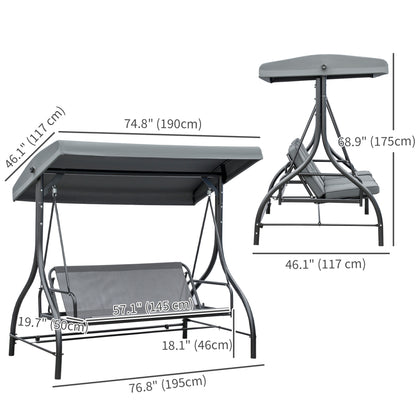 Outsunny Convertible Patio Swing Bed with Canopy and Cushions, 3 Seater Porch Swing for Outdoor, Backyard, Garden, Dark Grey