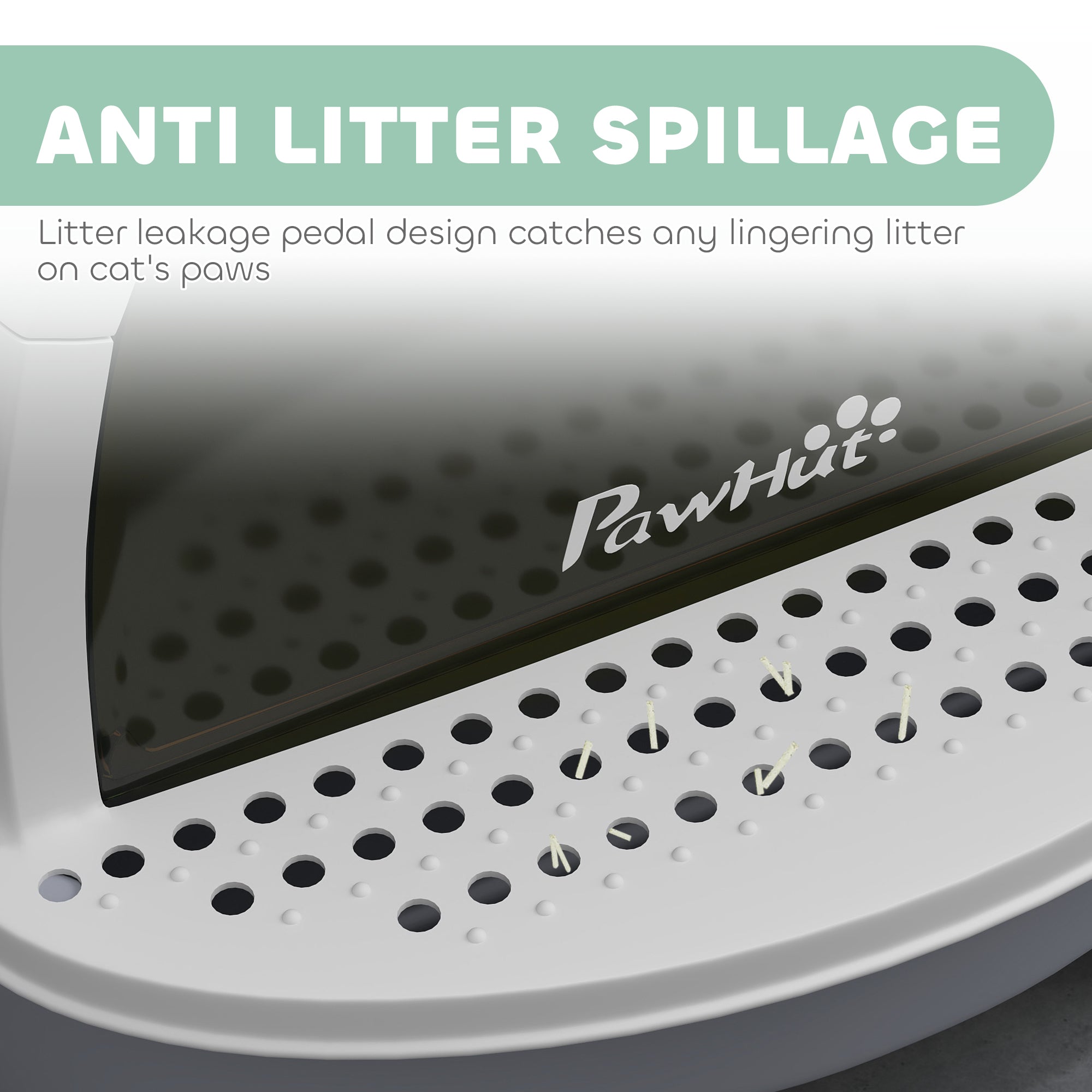 PawHut Cat Litter Box with Lid, Front Door Flap, Scoop, Handle, Easy Clean, for Small and Medium Cats, Grey