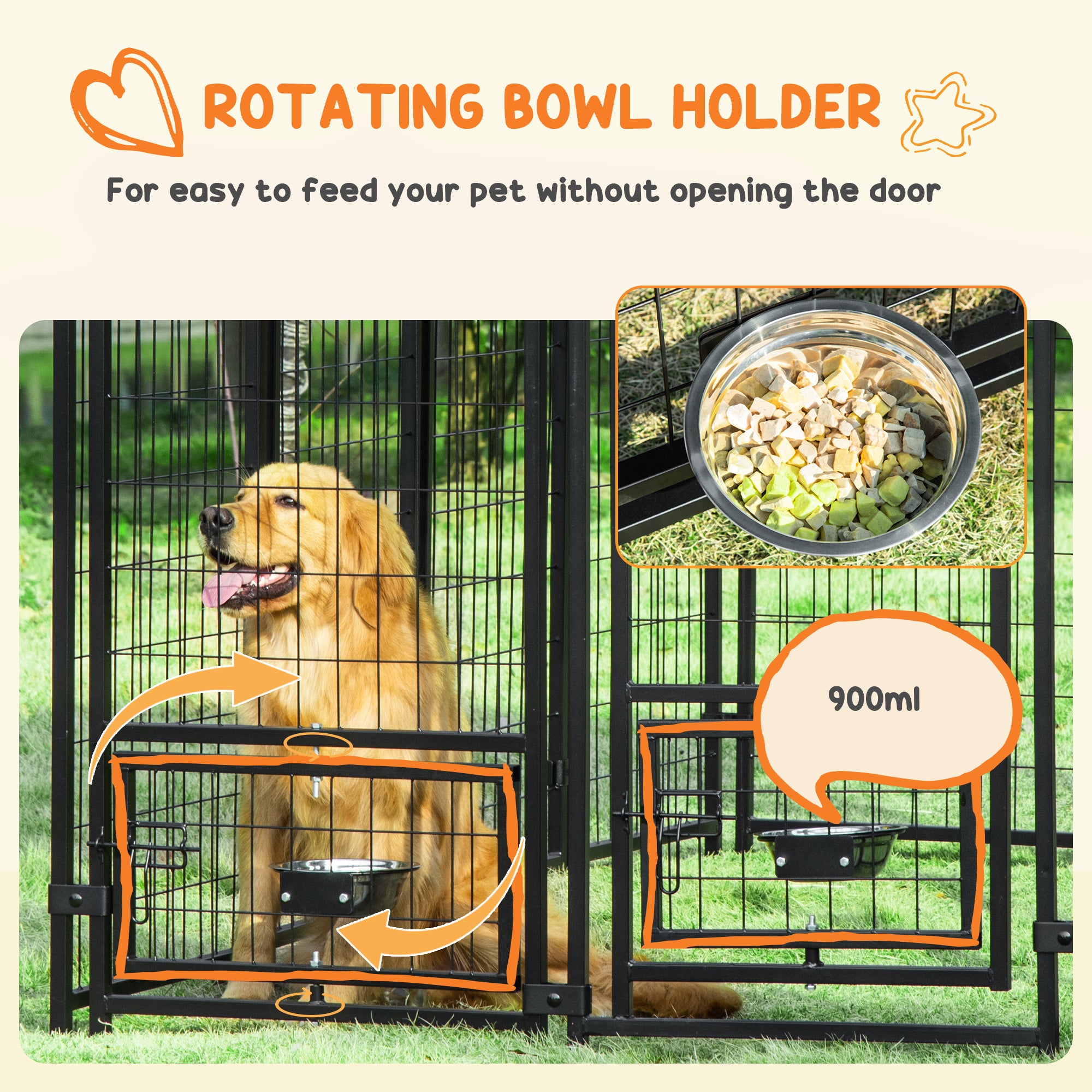 PawHut Outdoor Dog Kennel, Lockable Pet Playpen Crate, Welded Wire Steel Fence, Rotating Bowl Holders, Green