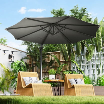 Outsunny 10' Offset Patio Umbrella Cantilever Umbrella with Aluminium Pole 360° Rotation and Tilt Adjustment, Grey