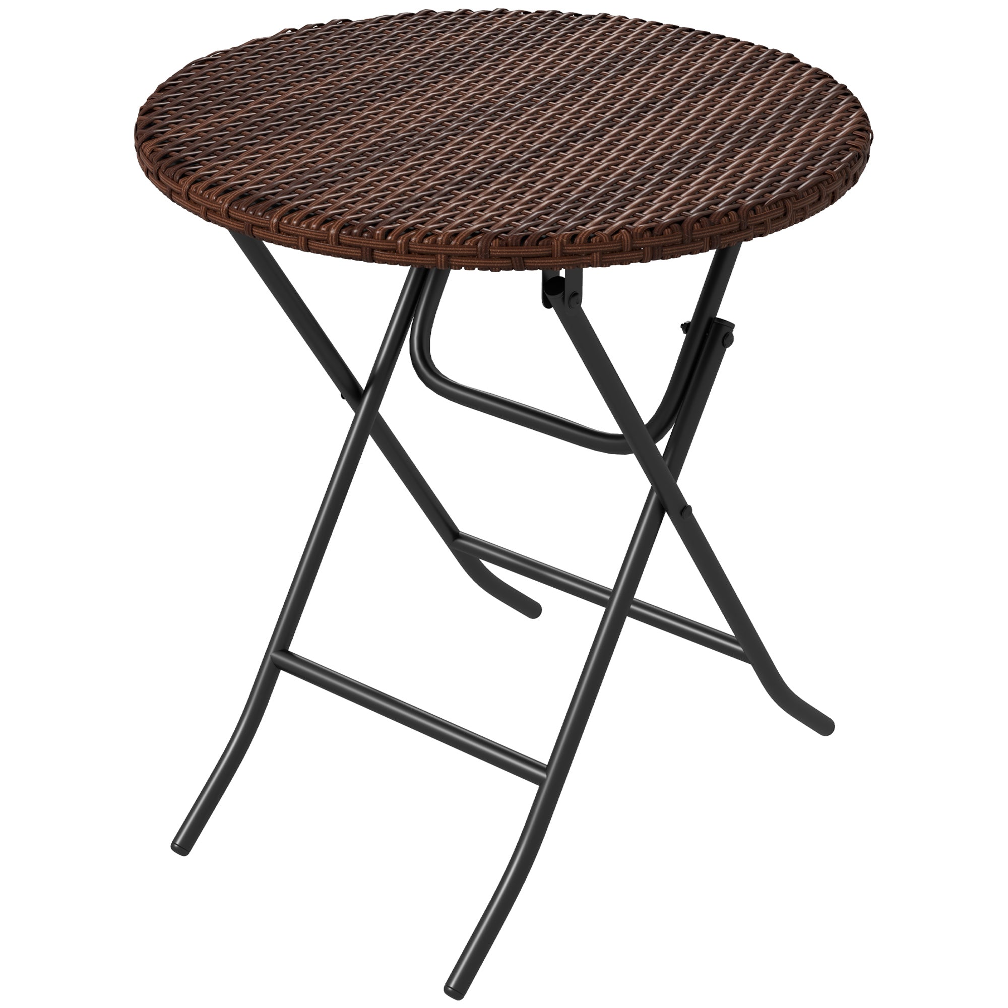Outsunny Outdoor PE Rattan Foldable End Table, Φ23.6" x 27.6" H, Brown