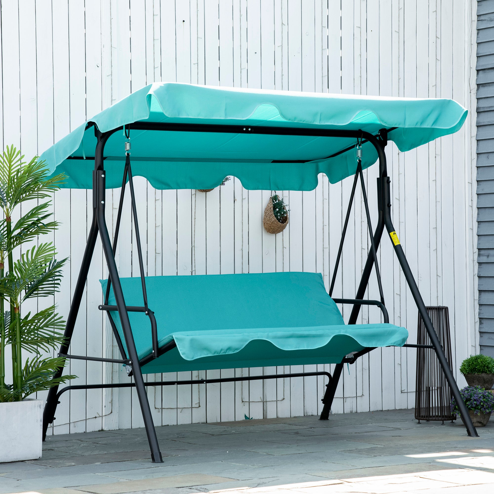 Outsunny 3-Seater Outdoor Porch Swing with Adjustable Canopy, Patio Swing Chair for Garden, Poolside, Backyard, Teal