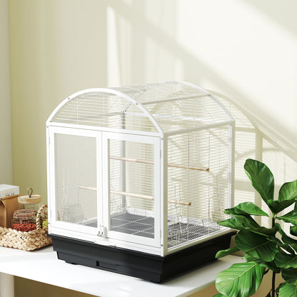 PawHut 30 Inch Open Top Bird Cage with Rolling Stand, Removable Tray, Food Container for Medium Small Bird, Finches, Dark Grey