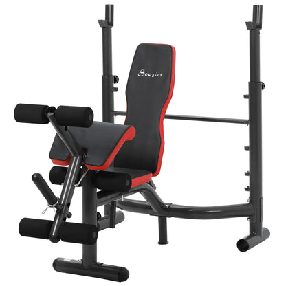 Soozier Press Bench, Heavy Duty Multiple Function Workout Adjustable Bench with Preacher Curl, Leg Developer