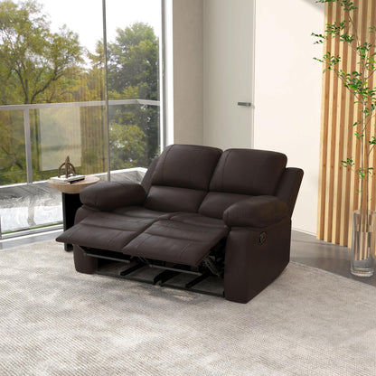 HOMCOM PU Leather Manual Recliner Sofa, Double Reclining Loveseat with Pullback Control Footrest for Living Room, Brown