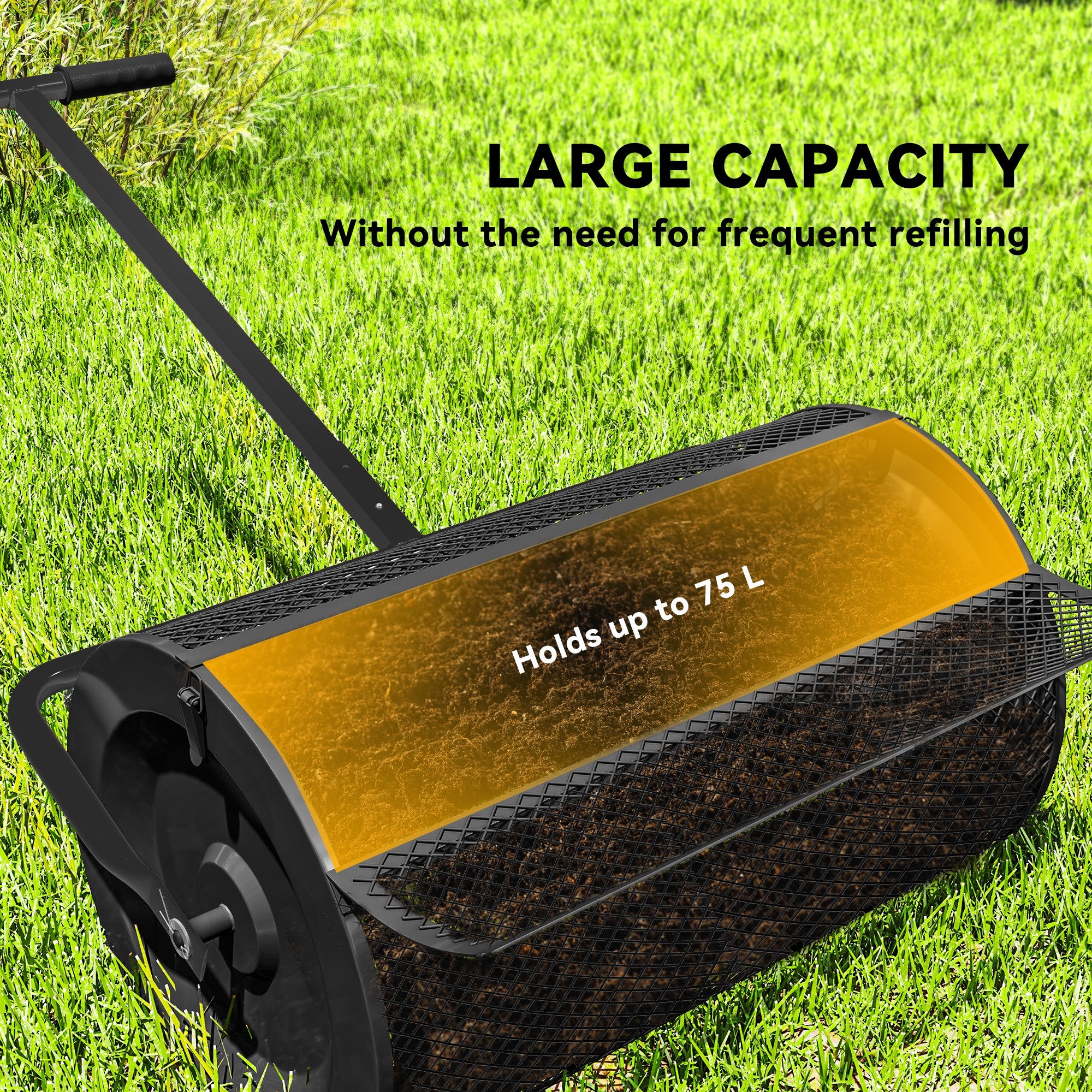 Outsunny 24 Inch Compost Spreader, Peat Moss Spreader with 24.4"/26.4" Height Adjustable Handle, Soil Spreader for Lawn, Black