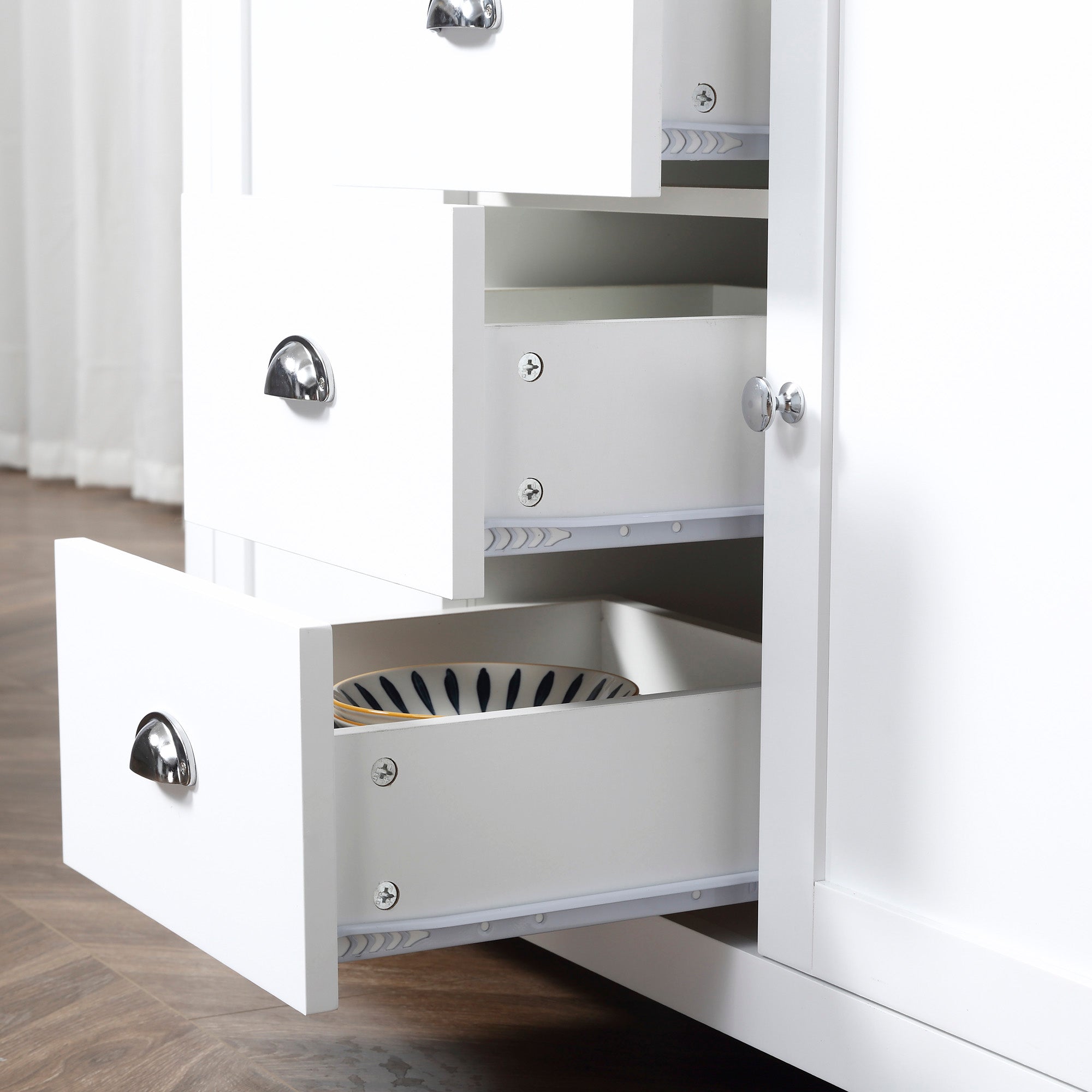 HOMCOM Modern Sideboard Cabinet, Kitchen Buffet Cabinet with 3 Drawers and Adjustable Shelves, Buffets Tables, White