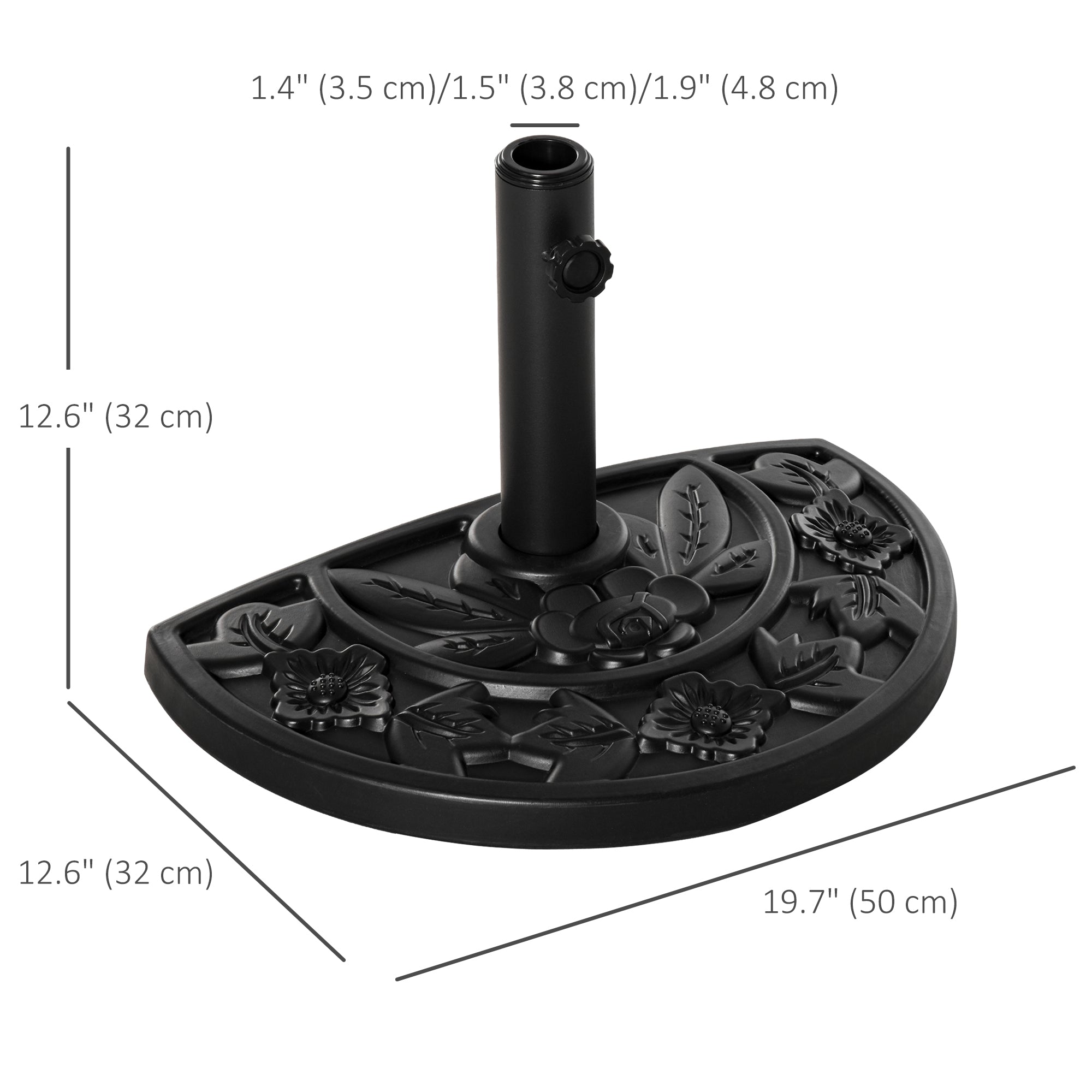 Outsunny 20 lb Heavy Duty Half Umbrella Base, Outdoor Concrete Umbrella Stand, Patio Half Round Base for Market Umbrella, Black