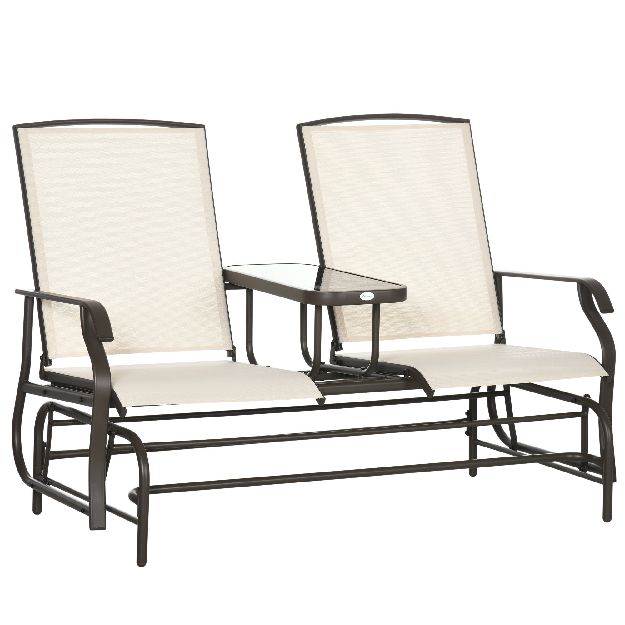 Outsunny Patio Glider Rocking Chair 2 Person Outdoor Loveseat Rocker Garden Furniture Bench, Beige