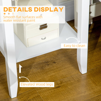 HOMCOM Side Table Set of 2, End Tables with Drawer and Bottom Shelf, 2-tier Nightstand for Bedroom, Living Room, White