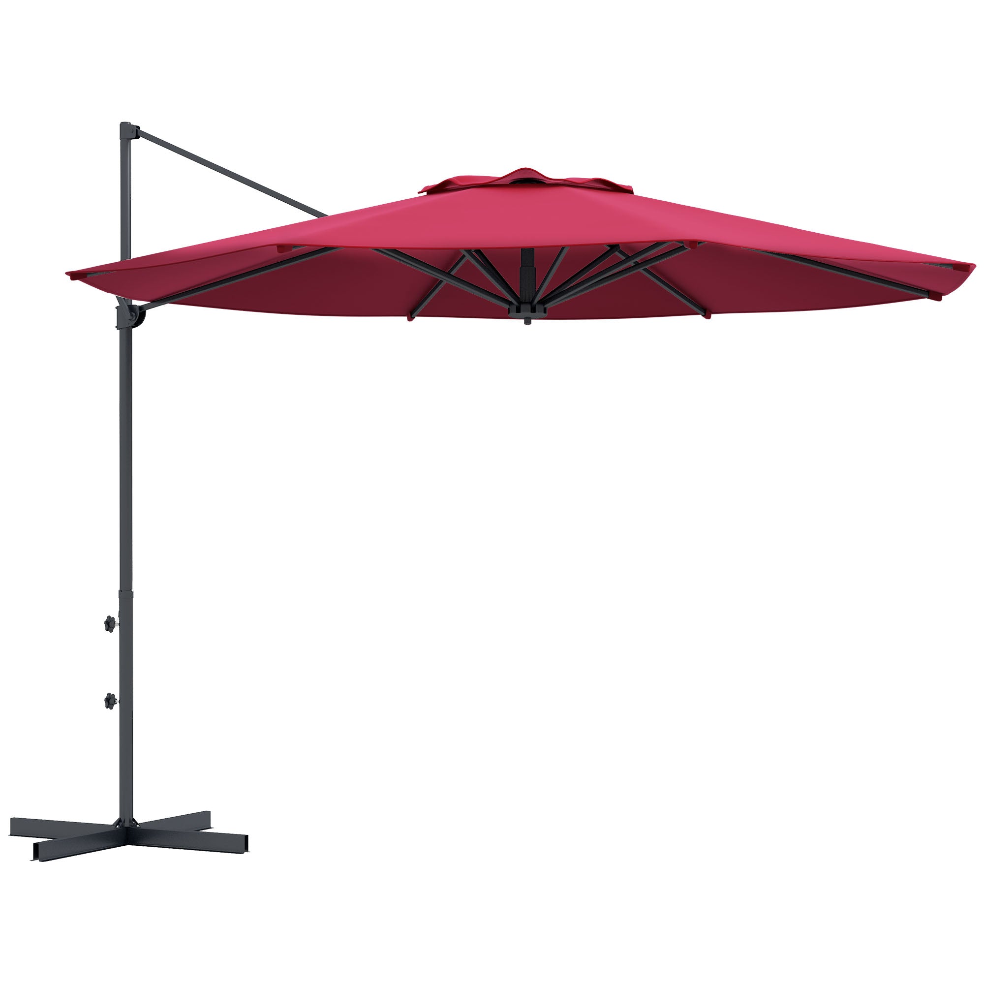 Outsunny 10 FT Cantilever Umbrella, Aluminum Hanging Offset Umbrella with 360°Rotation, Crank, Tilt, Cross Base, Red