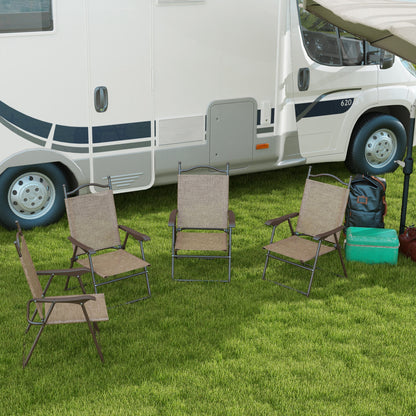 Outsunny 4 Pieces Folding Patio Camping Chairs Set, Sports Chairs for Adults with Armrest, Mesh Fabric Seat for Lawn