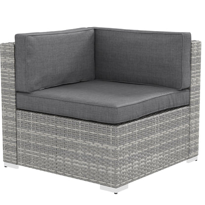 Outsunny 7pc Garden Wicker Sectional Set w/ Tea Table Patio Rattan Lounge Sofa Outdoor Deck Furniture Grey
