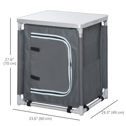 Outsunny Camping Kitchen Station, Aluminum Camping Table Cook Cupboard with 2-Shelf and Carrying Bag for BBQ Party Picnics, Grey