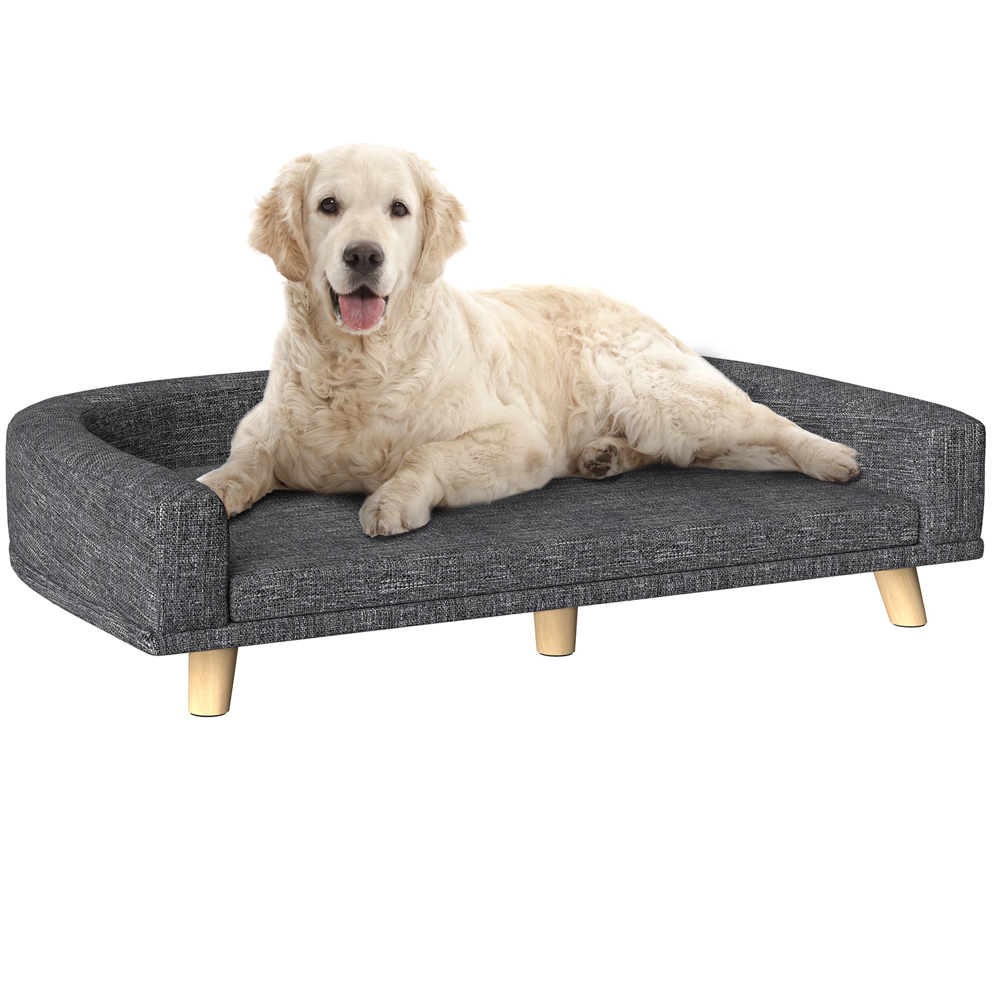 PawHut Dog Sofa for Large Dogs with Washable Cover, Anti-slip Foot Pads, Dark Grey
