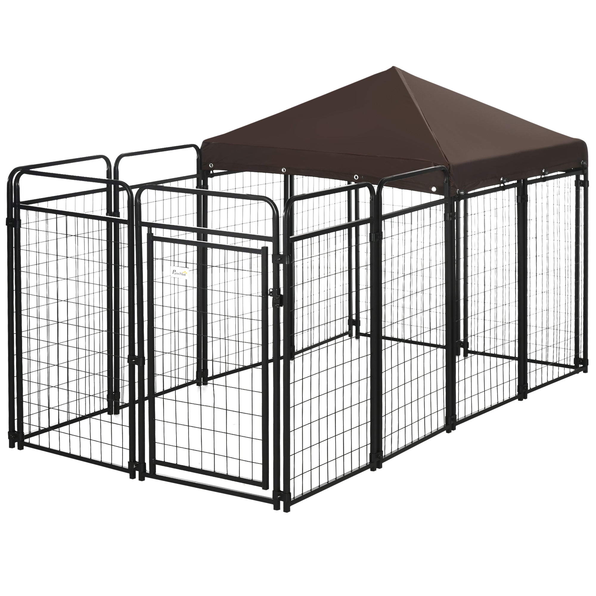 PawHut Dog Kennel Outdoor with Waterproof Canopy, Dog Run with Galvanized Chain Link for Large and Medium Dogs, Black