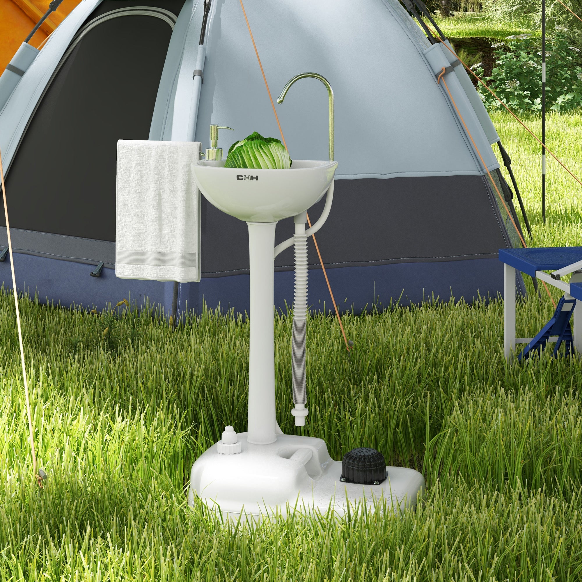 kleankin Portable Camping Sink Hand Wash Station with 17L Water Tank, Soap Dispenser and Towel Holder, for Outdoor Events