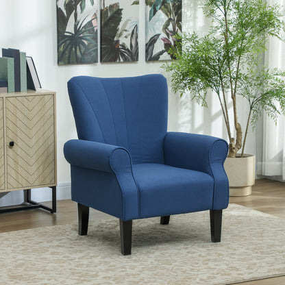 HOMCOM Fabric Armchair, Modern Accent Chair with Wood Legs for Living Room, Bedroom, Home Office, Dark Blue