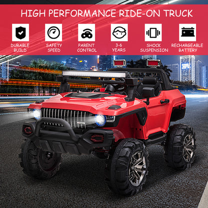 Aosom 2-Seater Kids Ride On Police Car, 12V 7AH Remote Control Police Truck Electric Car for Toddlers with LED Lights, Big Off-road Wheels, 4 Shock Absorbers, MP3, Storage, Red