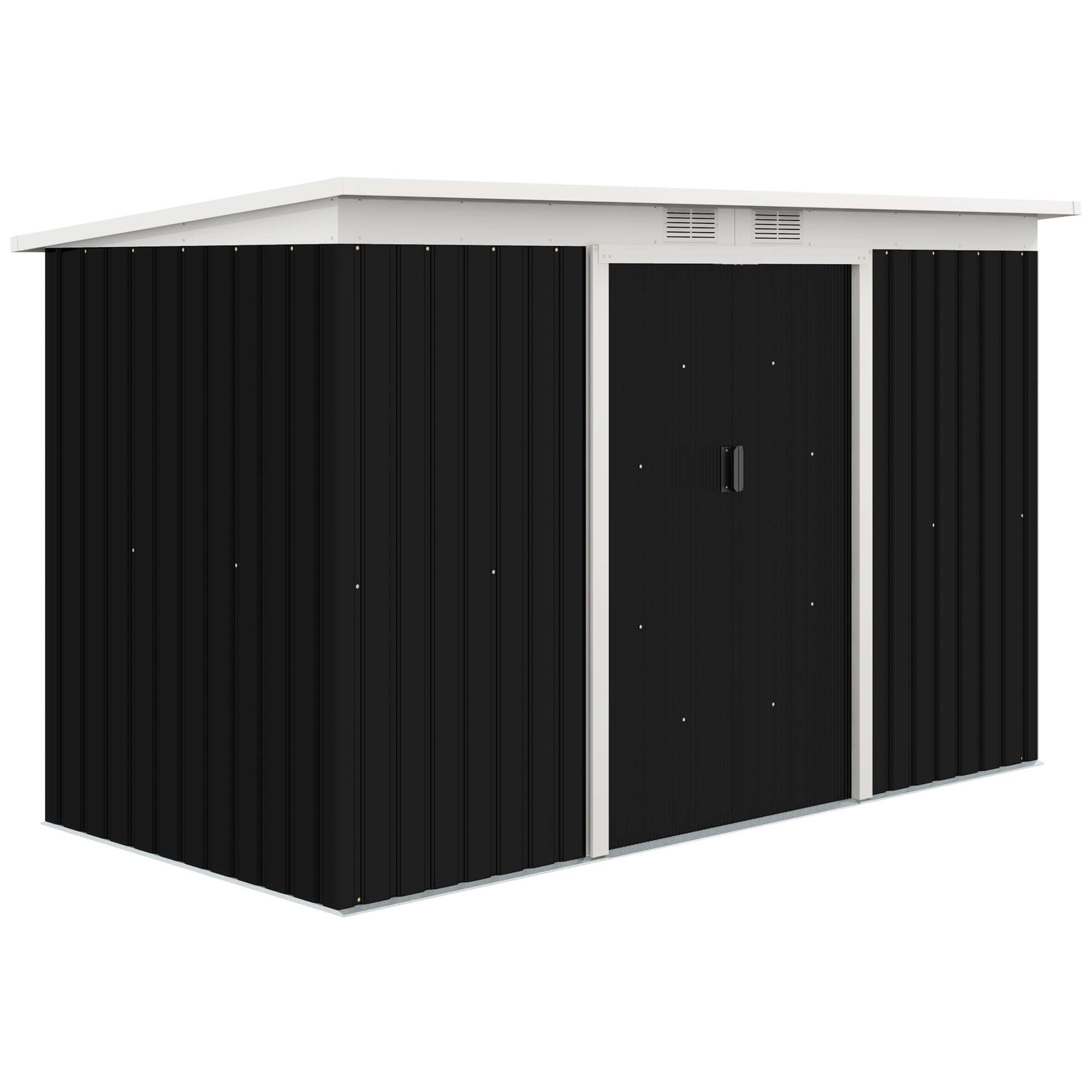 Outsunny 9' x 4' Garden Metal Storage Shed Outdoor Equipment Tool Box with Foundation Kit, Ventilation & Doors, Dark Grey