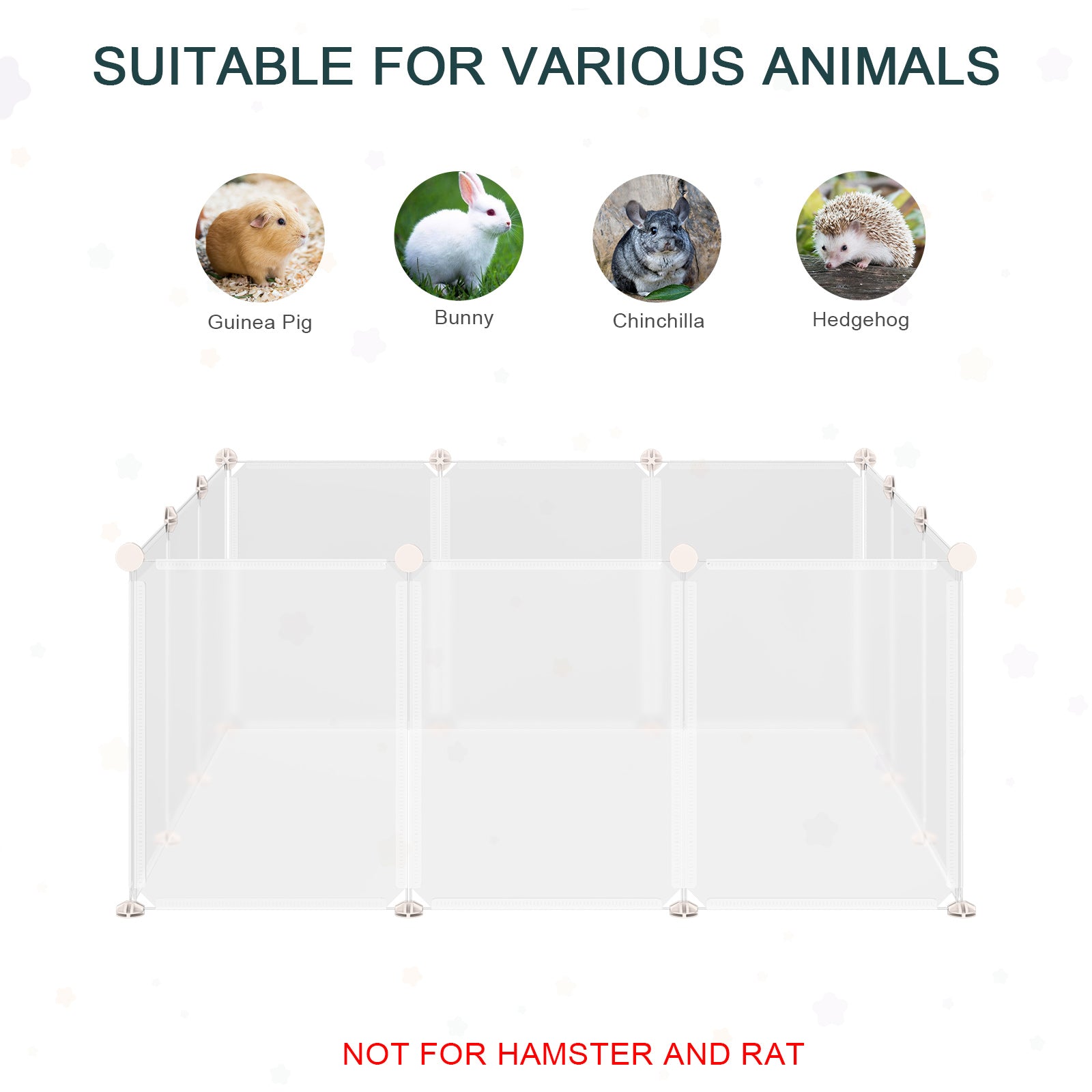 PawHut Small Animal Cage Plastic Chinchilla Cage 12 Panels for Bunny Chinchilla Guinea Pig, 18" x 14", White