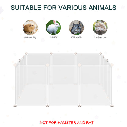 PawHut Small Animal Cage Plastic Chinchilla Cage 12 Panels for Bunny Chinchilla Guinea Pig, 18" x 14", White