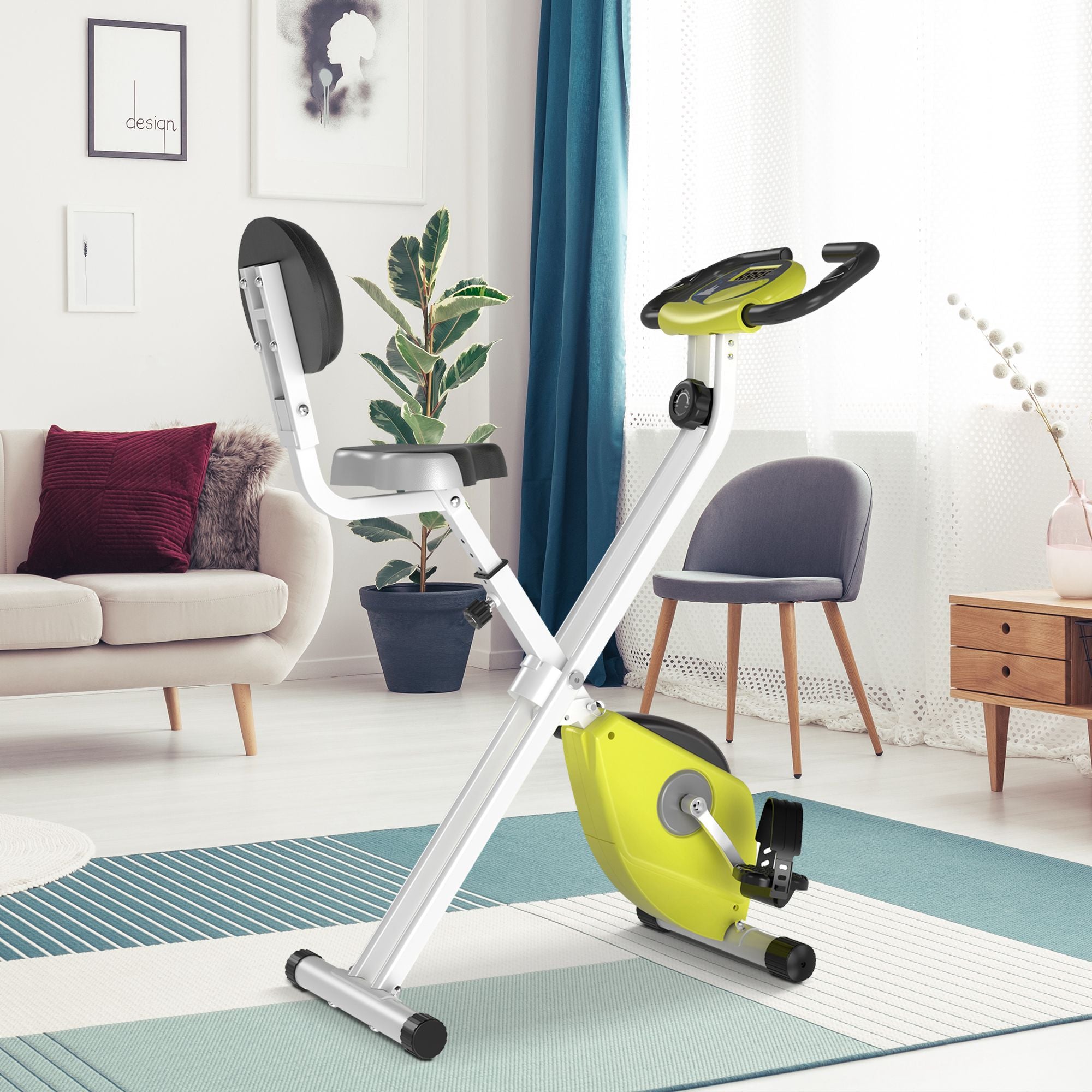Soozier Foldable Indoor Stationary Bike with 8 Levels of Magnetic Resistance, Exercise Bike for Cardio Workout, Yellow