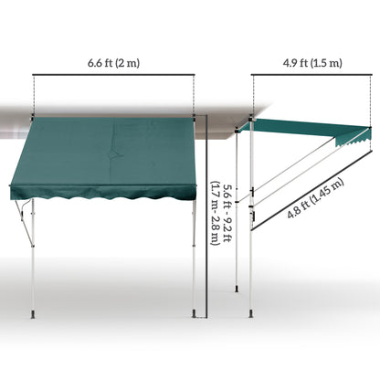Outsunny 6.6'x5' Manual Retractable Patio Awning Window Door Sun Shade Deck Canopy Shelter Water Resistant UV Protector Green