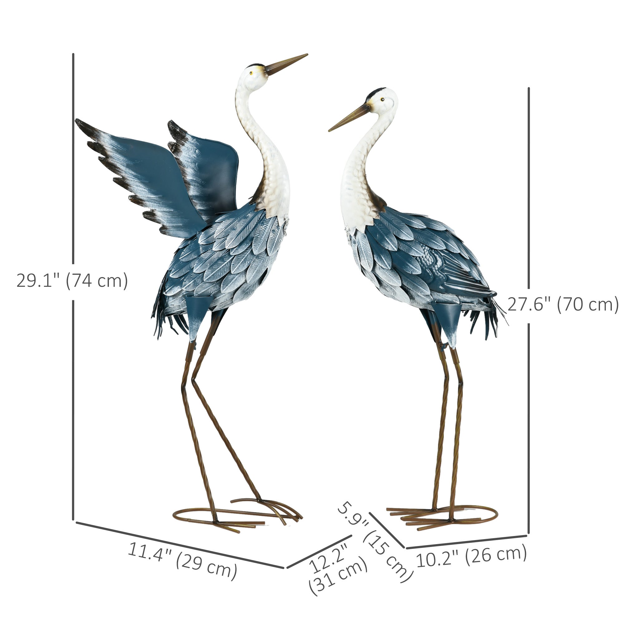 Outsunny Set of 2 Garden Sculptures, Heron Garden Statues for Lawn, Patio, Backyard Decoration, 29" & 27.5", Blue