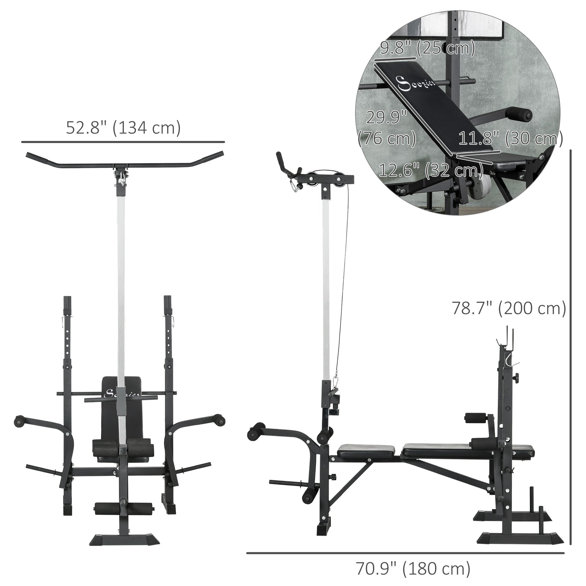 Soozier Adjustable Weight Bench with Pulley System for Home Gym Full Body Workout