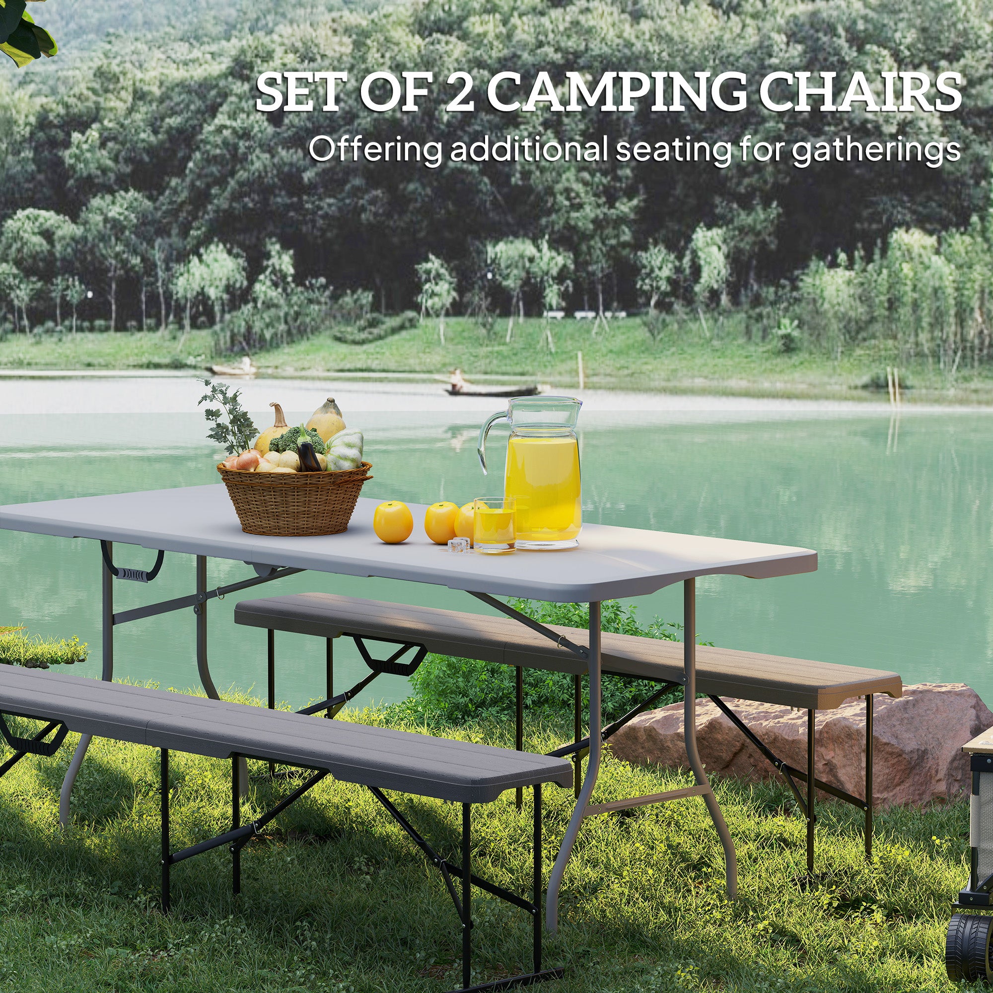Outsunny 6 ft Plastic Bench Seat, 2 PC Portable Foldable Folding Bench with Carrying Handle for Picnic Camping, Distressed Brown