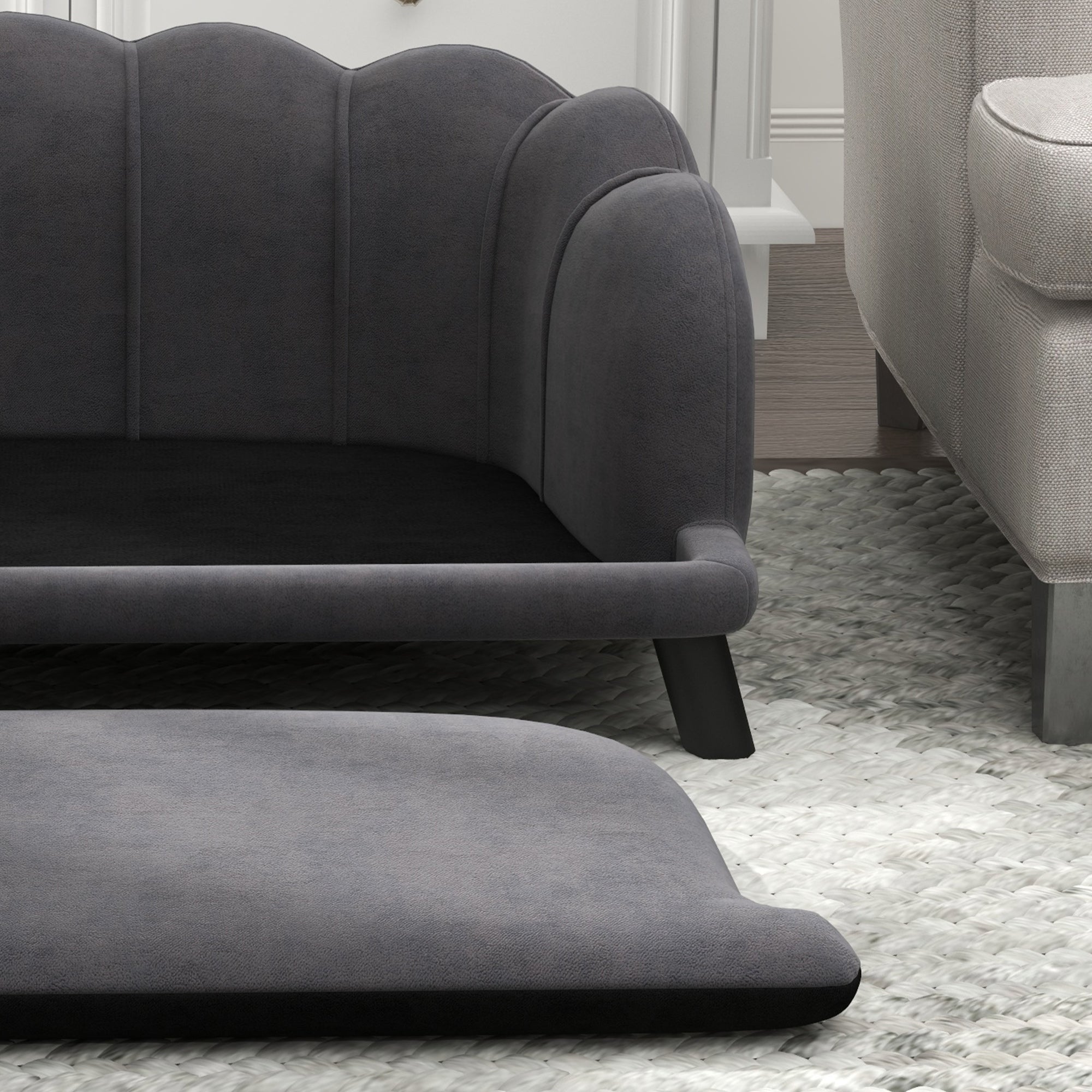 PawHut Dog Sofa with Removable Cushion Wood Legs for Medium and Large Dogs, Dark Grey