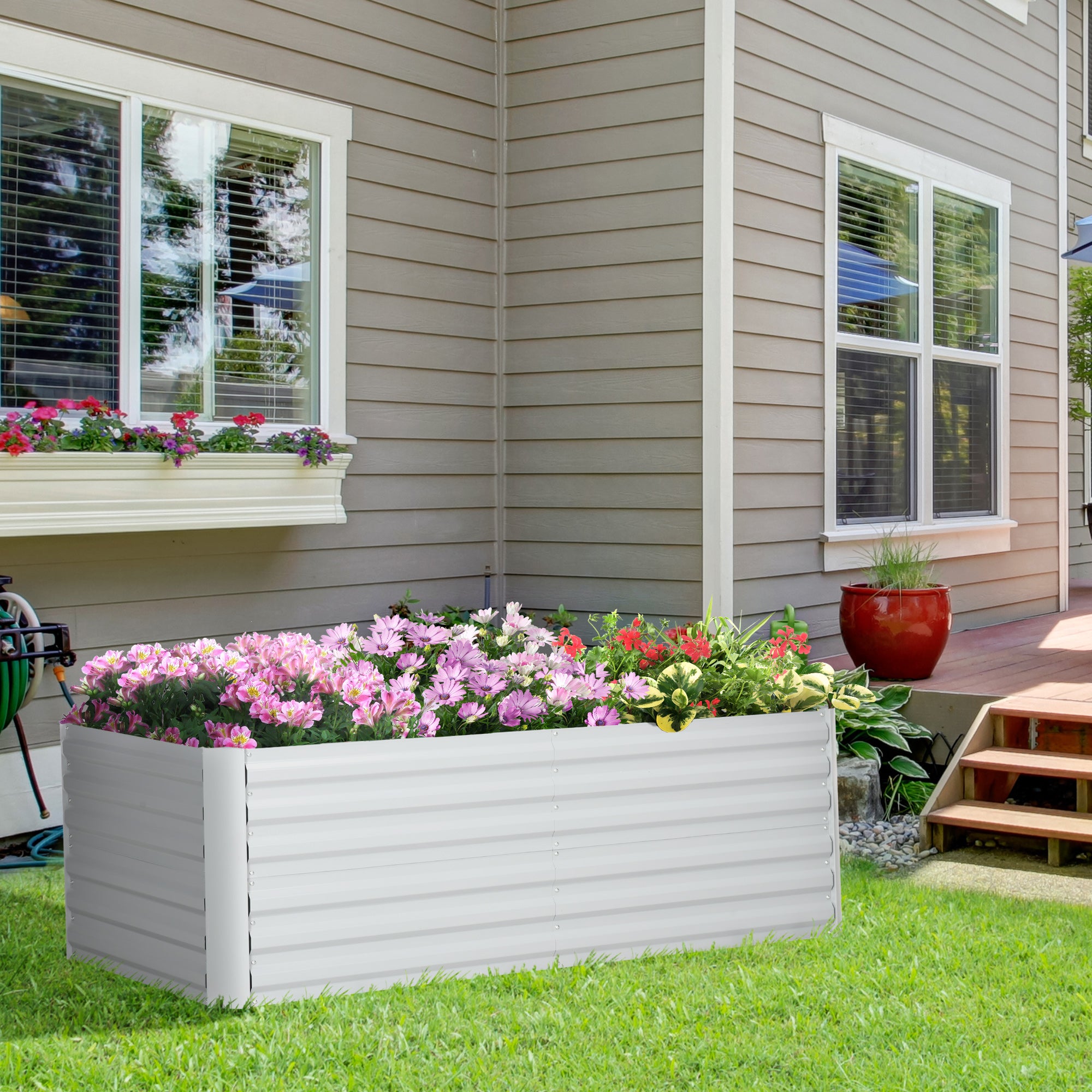 Outsunny Galvanized Raised Garden Bed, Steel Outdoor Planters with Reinforced Rods, 71" x 35" x 23", Light Grey