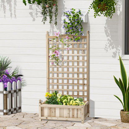 Outsunny Raised Garden Bed with Trellis, Wood Planter Box for Garden, Free Standing Flower Bed, 25.2" x 11" x 47.2" Natural Wood