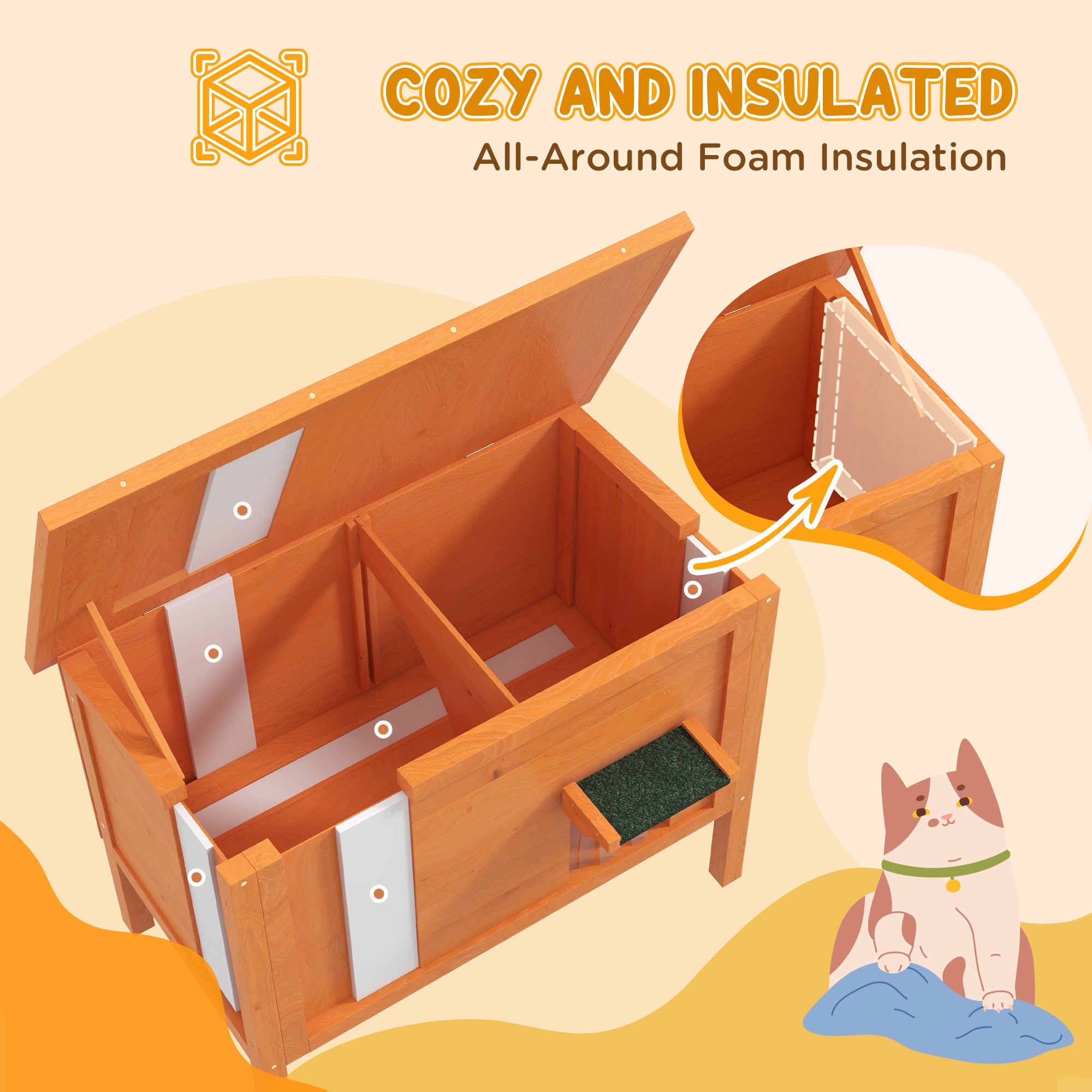 PawHut Outdoor Insulated Cat House with Asphalt Roof, Removable Floor, for Cats, Small Animals