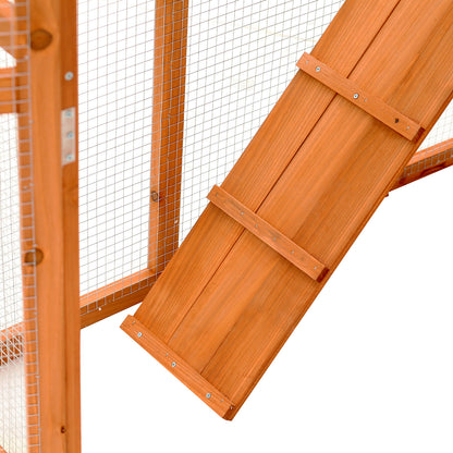 PawHut Large Wooden Outdoor Cat House with Large Run for Play, Catio for Lounging, and Condo Area for Sleeping, Natural
