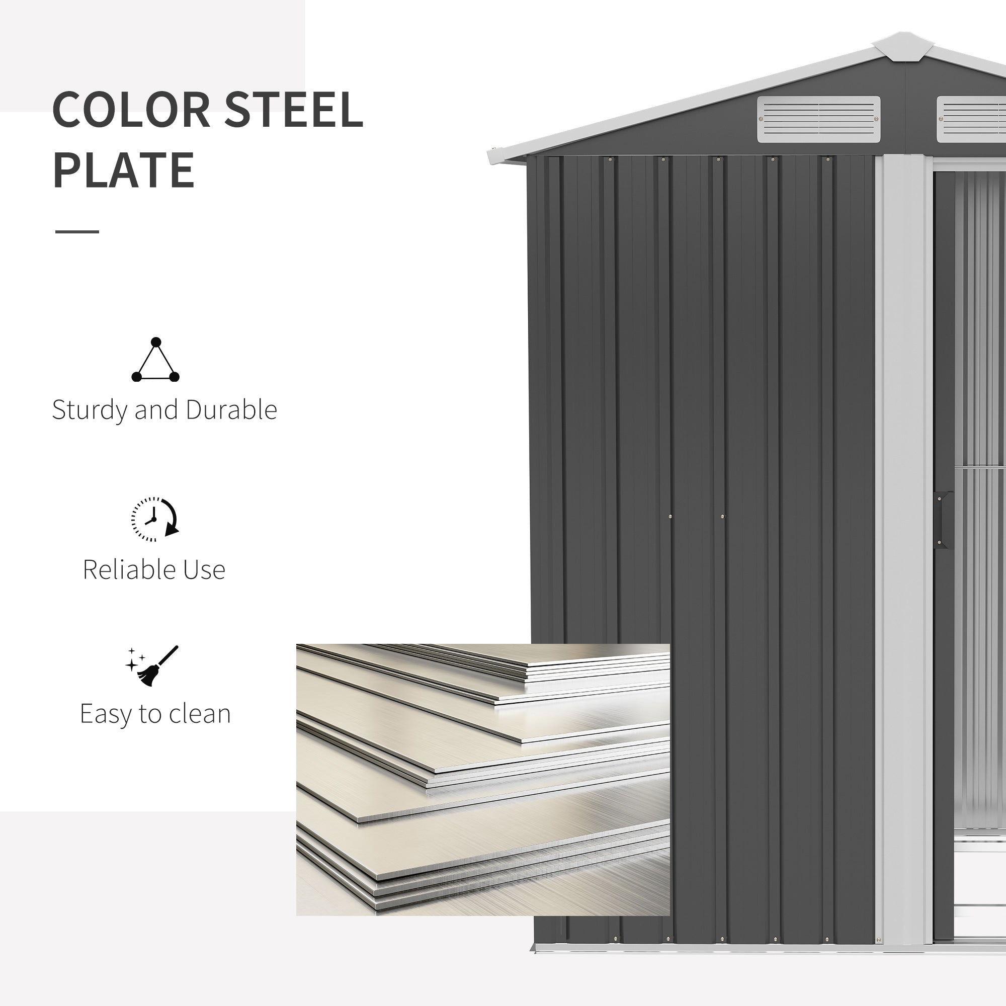 Outsunny 5ft x 4ft Garden Metal Storage Shed, Tool Storage Shed with Top Vents, Sliding Door, Sloped Roof and Foundation Kit for Garden, Patio, Lawn, Dark Grey
