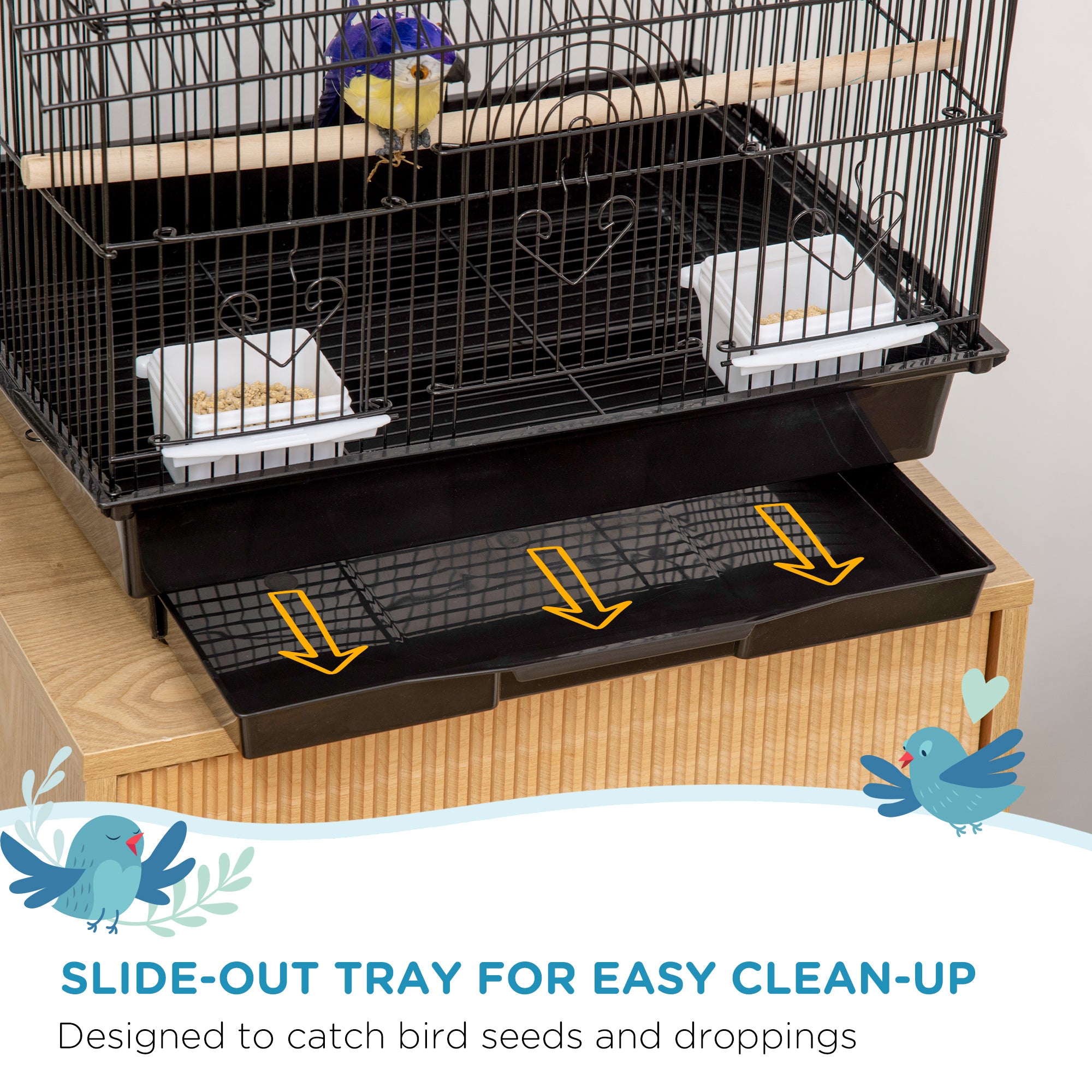 PawHut 25" Bird Cage with Perch, Swing, Food Container, Slide-out Tray, Handle, Parrot Cage for Finches, Canaries, Budgies