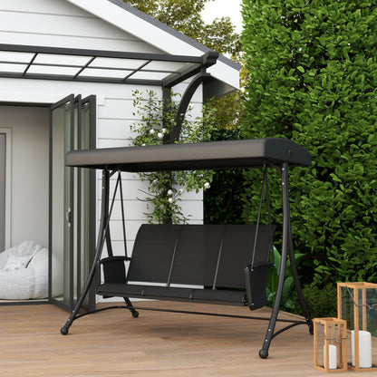Outsunny 3 Person Outdoor Porch Swing Chair with Adjustable Canopy, Black