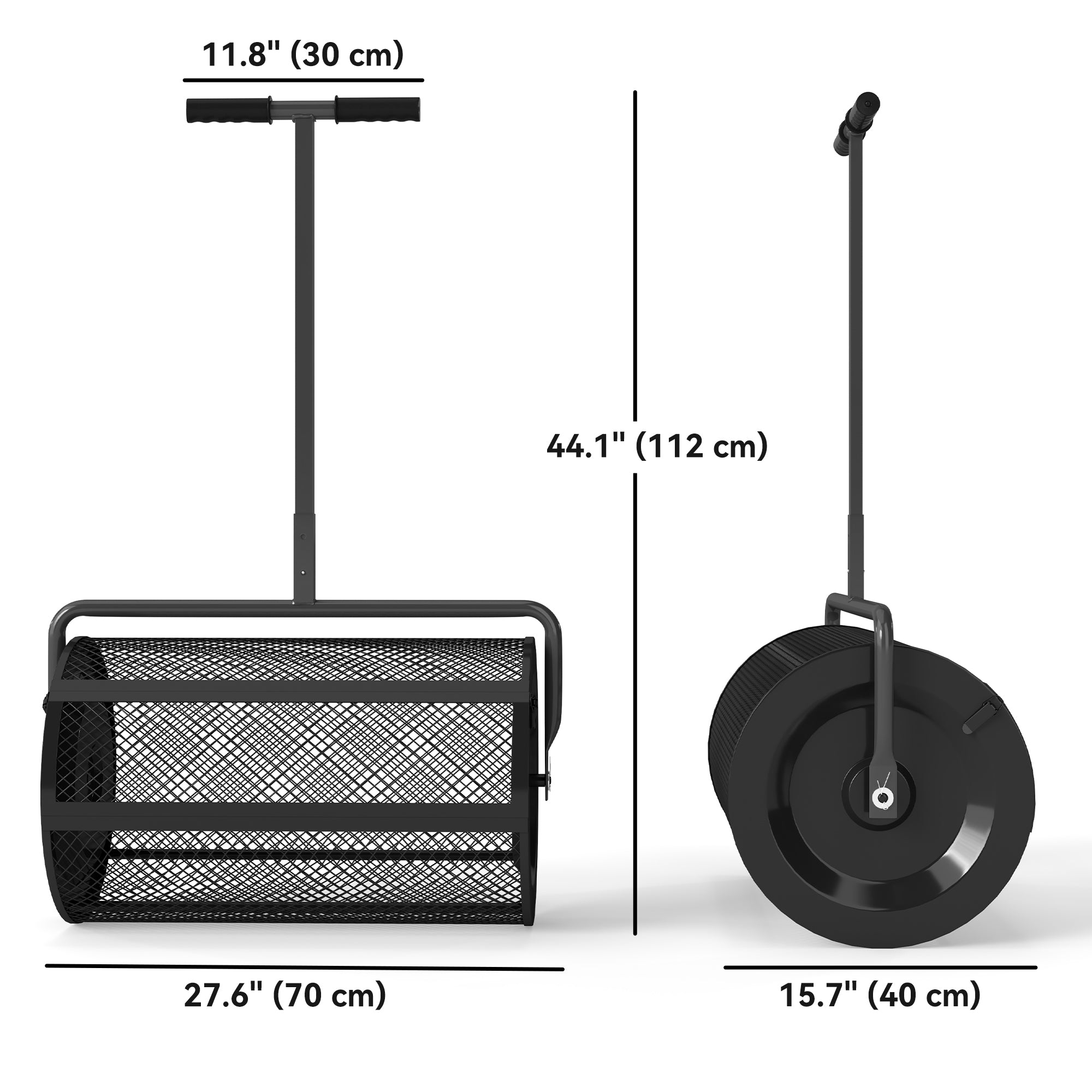 Outsunny 24 Inch Compost Spreader, Peat Moss Spreader with 24.4"/26.4" Height Adjustable Handle, Soil Spreader for Lawn, Black