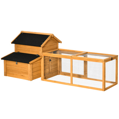 PawHut 2-Tier Chicken Coop, Wooden Hen House, Poultry Habitat Outdoor Backyard with Removable Tray, Nesting Box, Outside Run, Ramp, 71"x36"x31"
