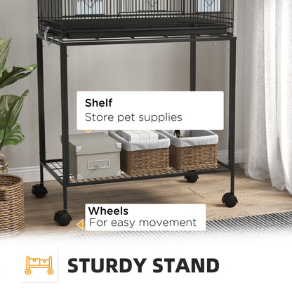 PawHut 65" Birdcage for Canaries, Lovebirds Finches, Budgie Cage with Wheels, Black