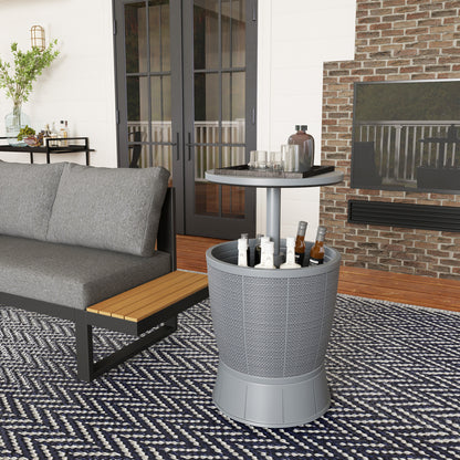 Outsunny 11 Gallon Patio Cooler Side Table, 3-in-1 Outdoor Cool Bar Table with Height Adjustable Top, Drainage Plug, Grey