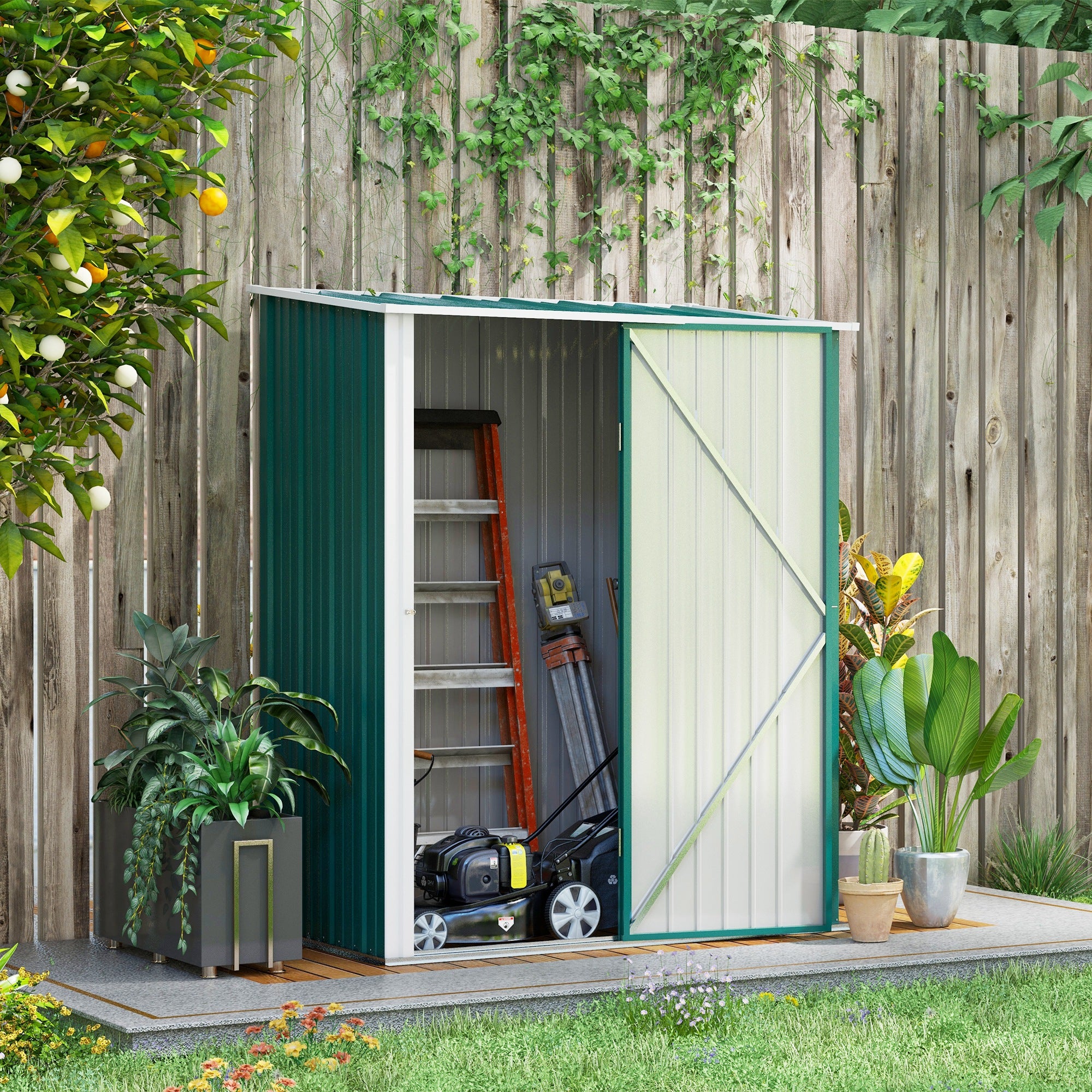 Outsunny 5' x 3' Outdoor Storage Shed, Steel Garden Shed with Single Lockable Door, Tool Storage Shed for Backyard, Green