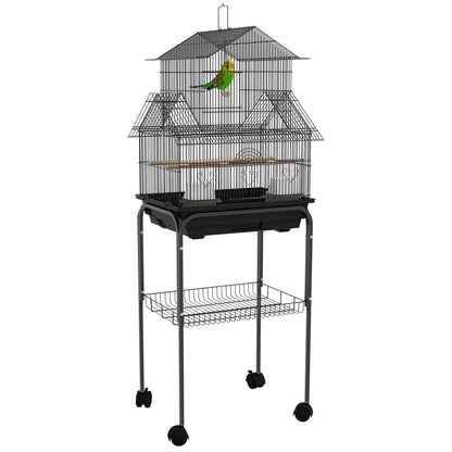 PawHut 48" Bird Cage with Perch, Swing, Food Container, Slide-out Tray, Handle, Parrot Cage for Finches, Canaries, Budgies