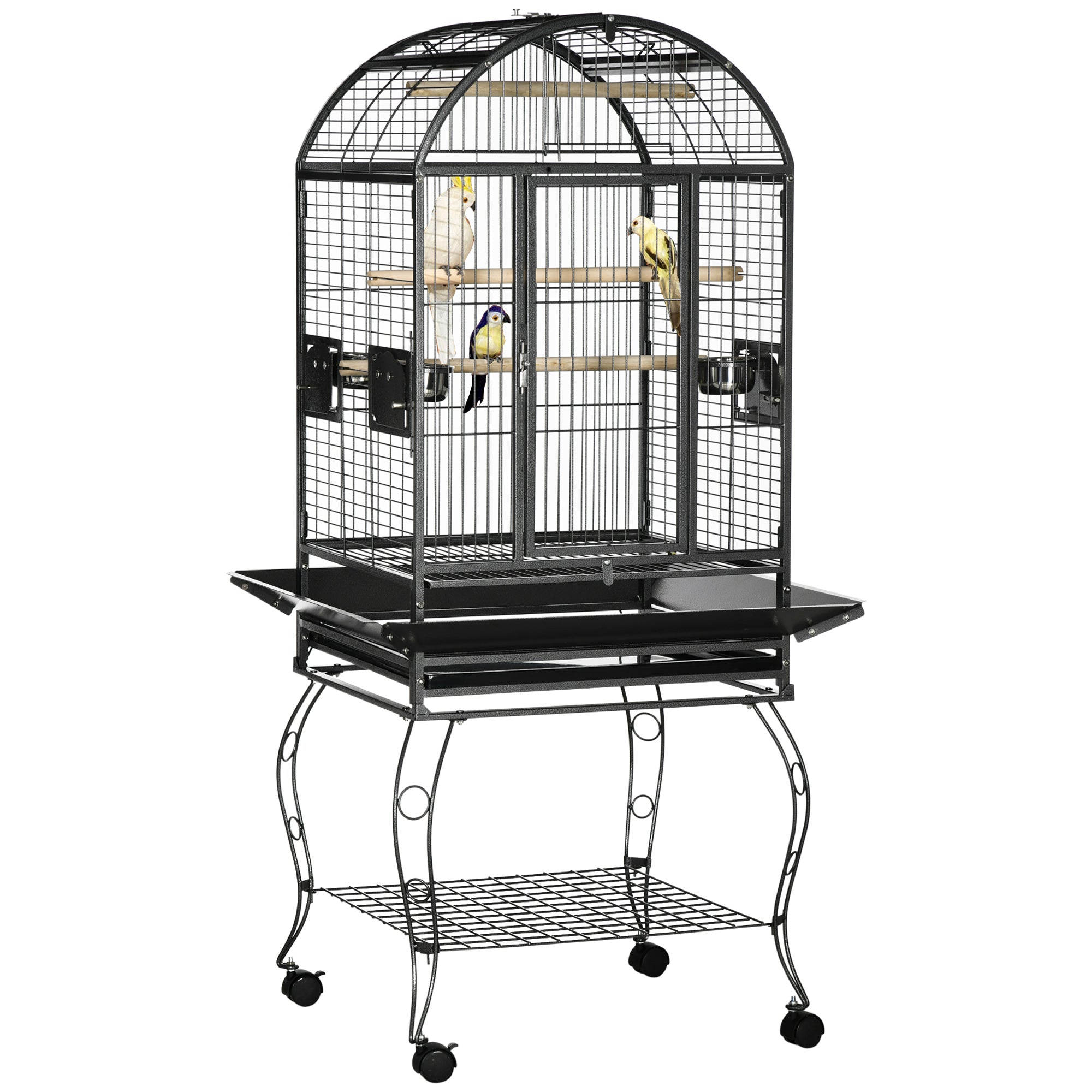 PawHut 66" Bird Cage Parrot Cage for Conures, Cockatiels, Parrotlet with Play Top, Rolling Stand, Pull Out Tray, Storage Shelf
